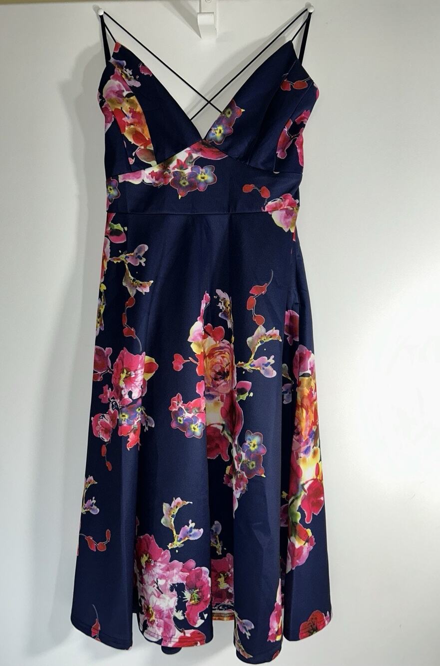 AX Paris Strappy Floral Midi Skater Fit and Flare Dress UK 12 size US 8 NWT
